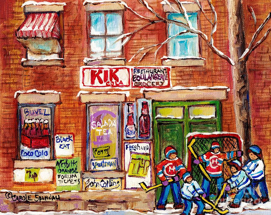 Montreal Art Local Neighborhood Grocery Canadian Hockey Paintings Carole Spandau Winterscenes Artist Painting by Carole Spandau