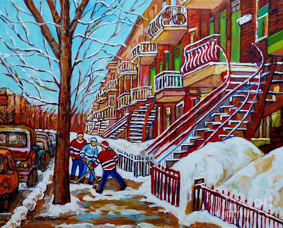 Hockey Painting - Montreal Art Winter Staircase Scenes Hockey Art Painting For Sale C Spandau Canadian Street Scenes   by Carole Spandau