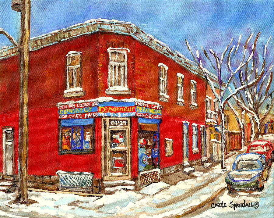 Montreal Depanneur Grocery Store Surplus De Pain Winter City Scenes In The Point Carole Spandau      Painting by Carole Spandau