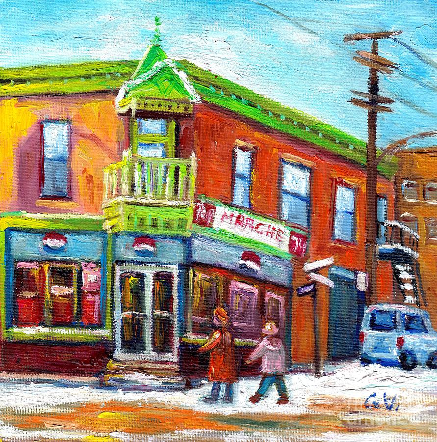 Montreal Depanneur In Winter Plateau Mont Royal Painting Canadian Urban Scene Painting by Grace Venditti