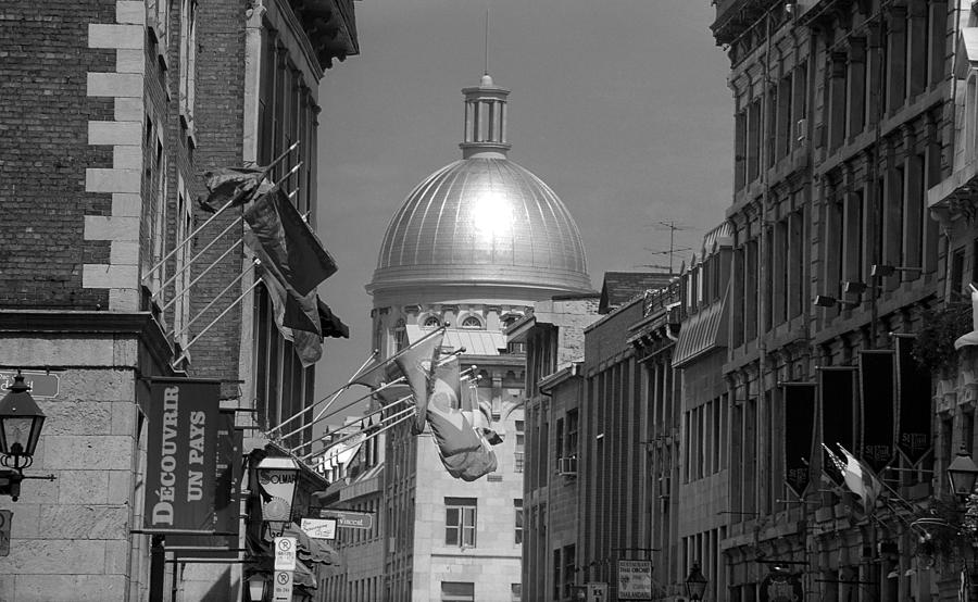 Montreal Dome of Marche Bonsecours BW Photograph by Frank Romeo