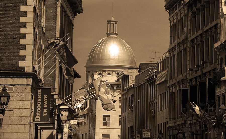 Montreal Dome of Marche Bonsecours Sepia Photograph by Frank Romeo