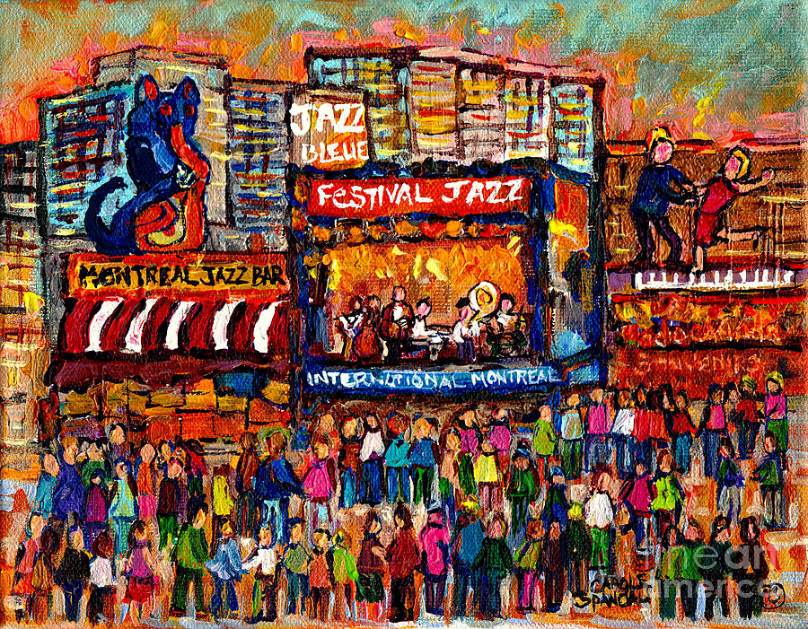 Montreal International Jazz Festival Painting Live Jazz Band Outdoor Music Concert Scene C Spandau  Painting by Carole Spandau