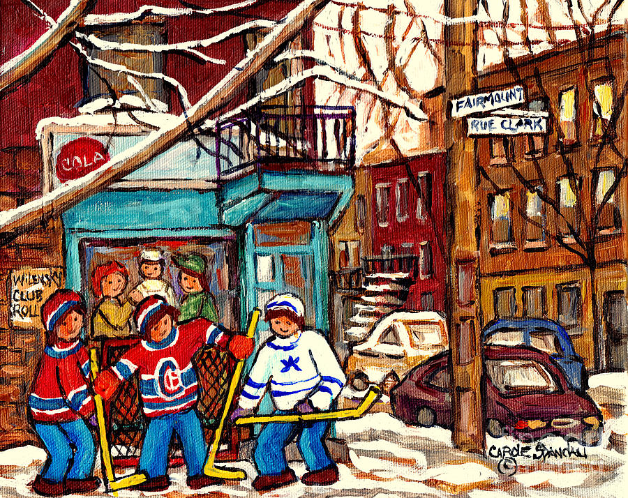 Montreal Landmarks Wilensky Deli Paintings For Sale Canadian Winterscenes Hockey Art C Spandau Painting by Carole Spandau