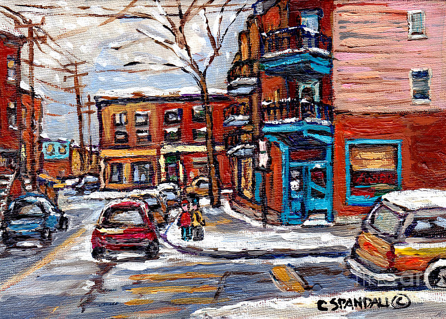 Montreal Memories Painting Rue Fairmount And Clark Wilensky Winter Scene Best Canadian Original Art  Painting by Carole Spandau