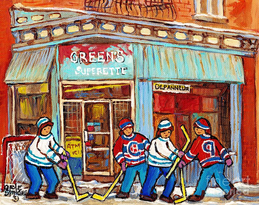 Montreal Paintings Canadian Winter Scene Painting For Sale Greens Depanneur Mcgill Ghetto C Spandau  Painting by Carole Spandau