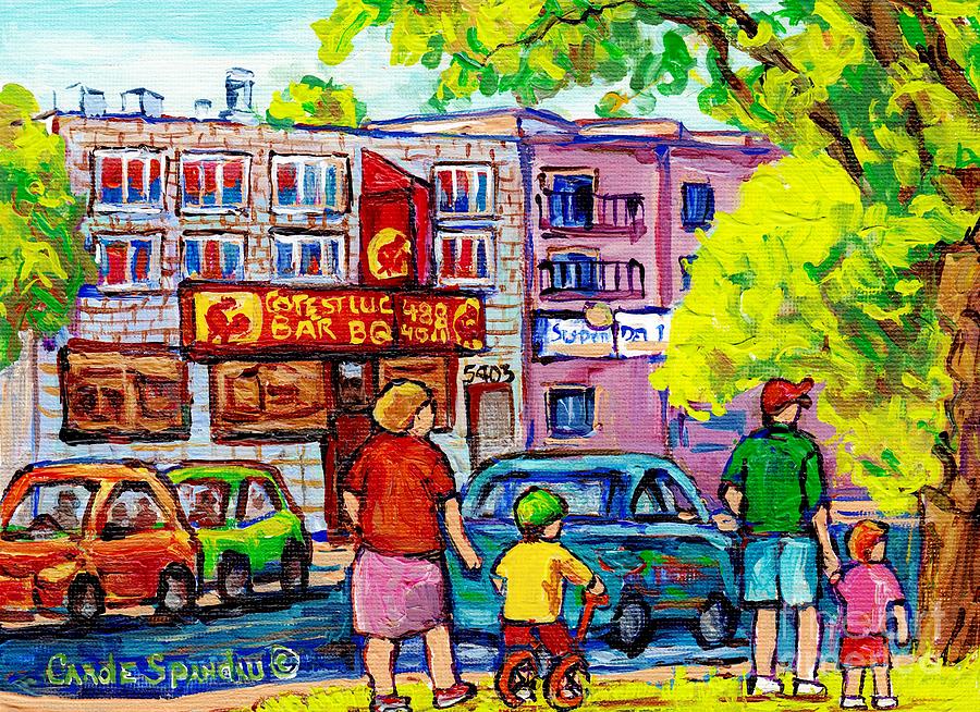 Montreal Paintings Cote St Luc Bbq Decarie And Girouard Summer Cityscape C Spandau Canadian Art Painting by Carole Spandau