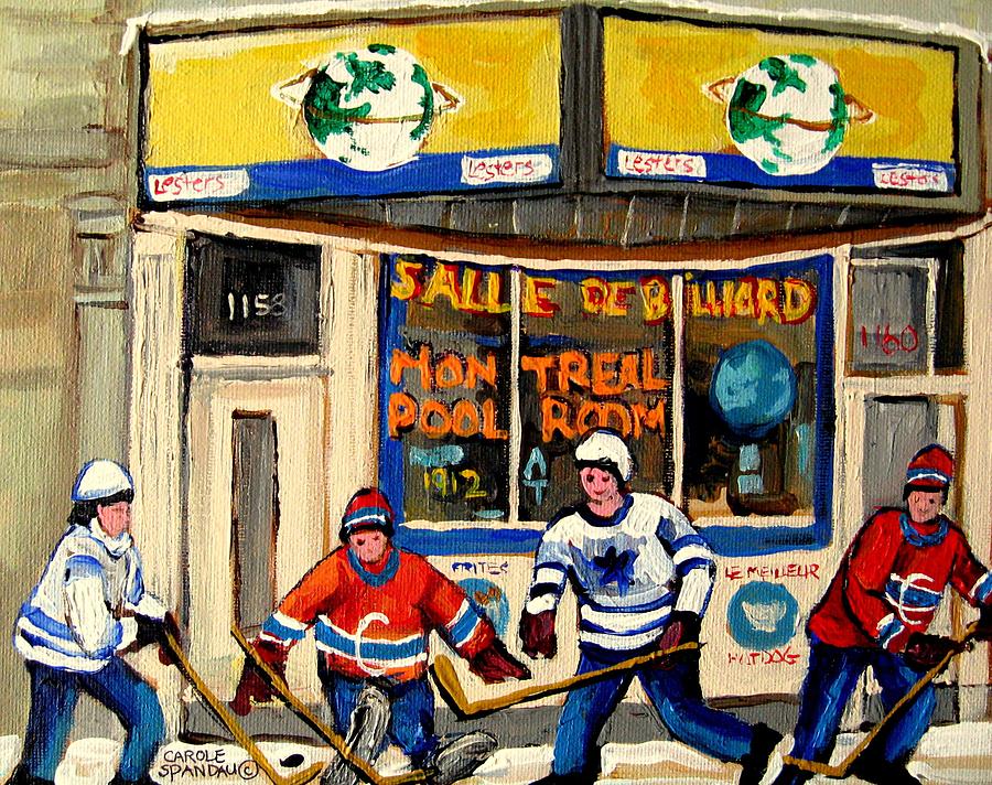 Montreal Poolroom Hockey Fans Painting by Carole Spandau