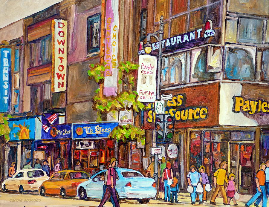 Montreal St.catherine Street Corner Peel Painting by Carole Spandau