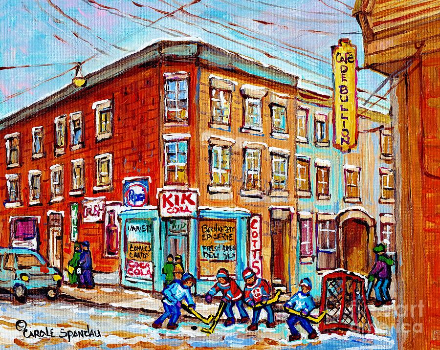 Montreal Storefront Paintings Debullion Street Hockey Art Quebec Winterscenes C Spandau Canadian Art Painting by Carole Spandau