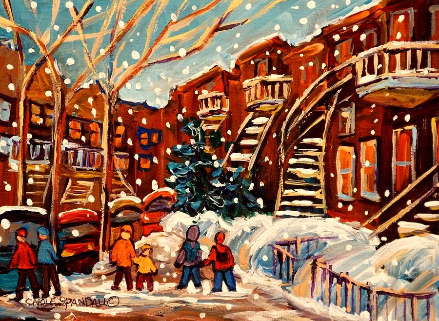 Montreal Street In Winter Painting by Carole Spandau