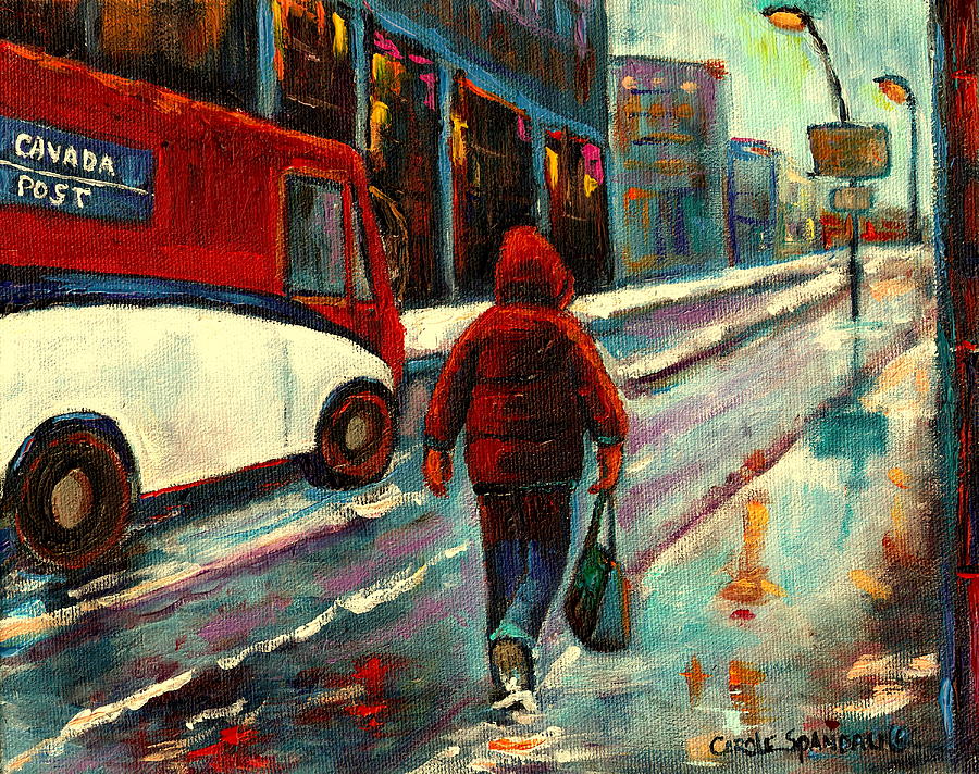Montreal Painting - Montreal Streets Winter Morning by Carole Spandau