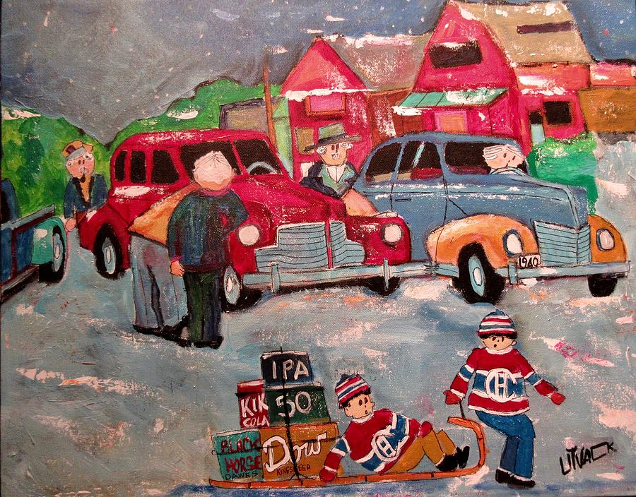 Vintage Montreal West Accident 1940 Painting by Michael Litvack