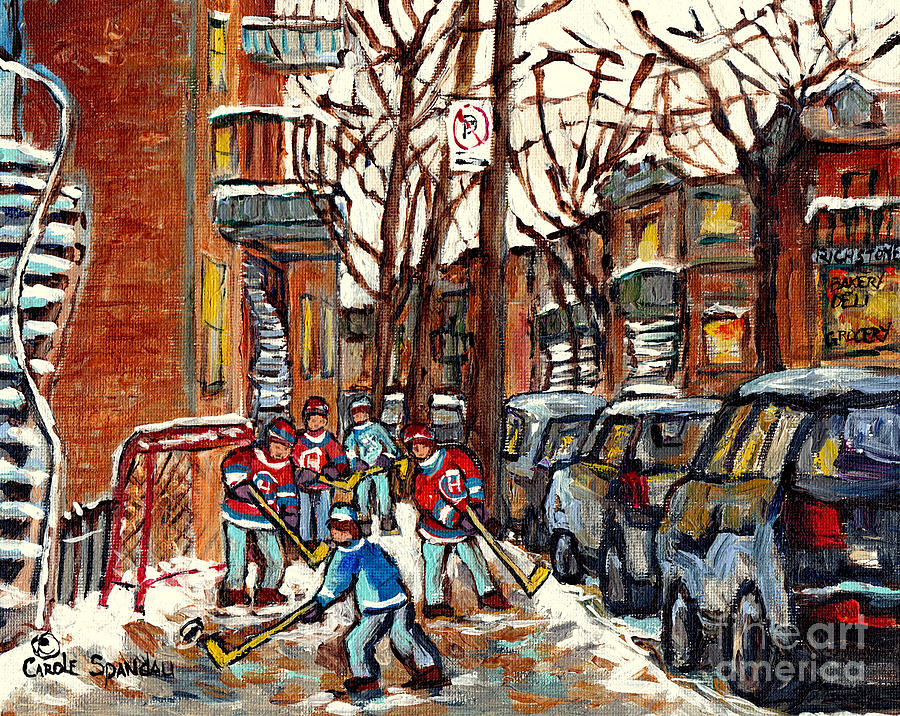 Montreal Winter City Scene Painting And Hockey Art Paintings For Sale C Spandau Canadian Artist Painting by Carole Spandau