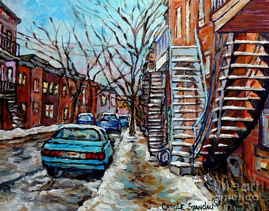 Montreal Winter Staircases Painting For Sale Snowy Street Scene Carole Spandau Quebec Artist Painting by Carole Spandau