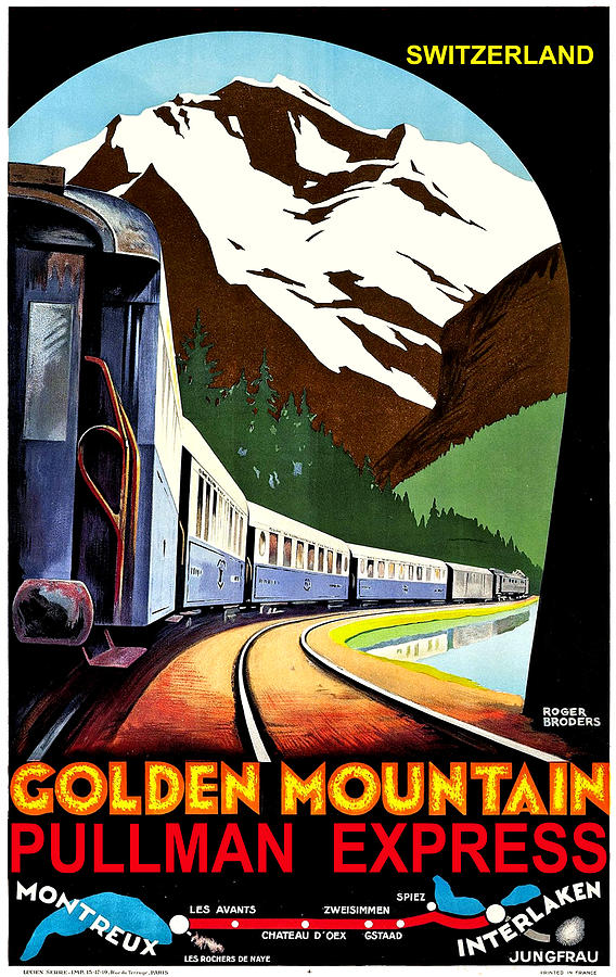 Vintage Painting - Montreux, Golden mountain railway, Switzerland by Long Shot