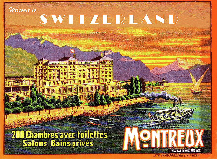 Vintage Painting - Montreux lake, Switzerland by Long Shot