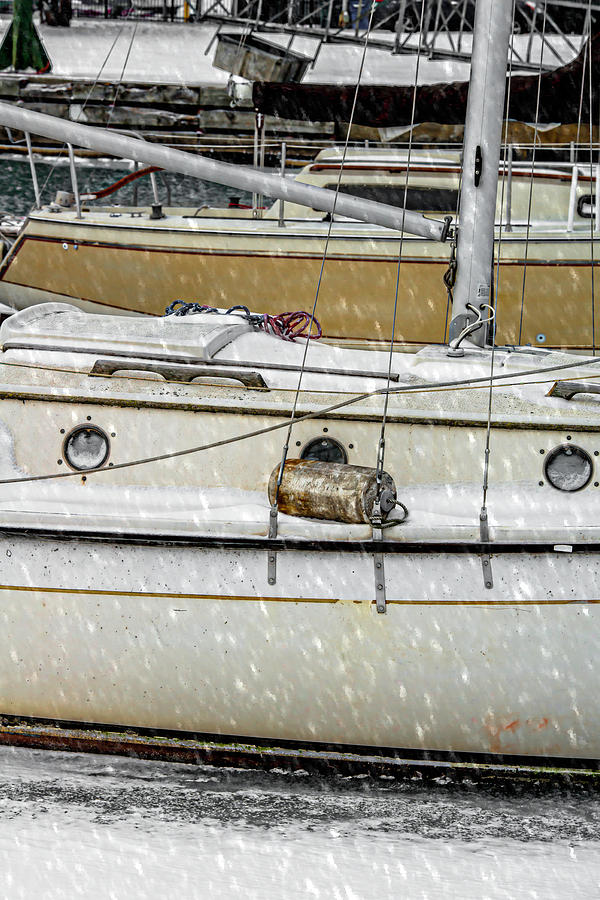 Montrose Harbor Boats Snow v2 DSC8590 Photograph by Raymond Kunst