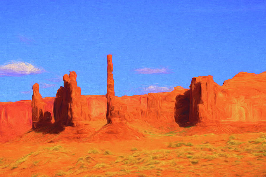 Monument Valley 10 - Totem Poles Photopainting Photograph by Allen Beatty