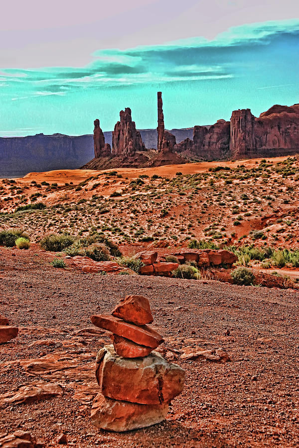 Monument Valley 12 - Totem Poles and Cairn Photograph by Allen Beatty