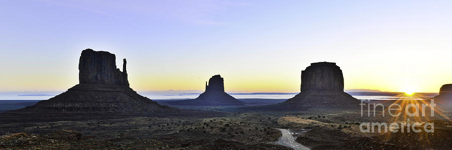 Monument Valley At Sunrise Panoramic Photograph by Peter Dang