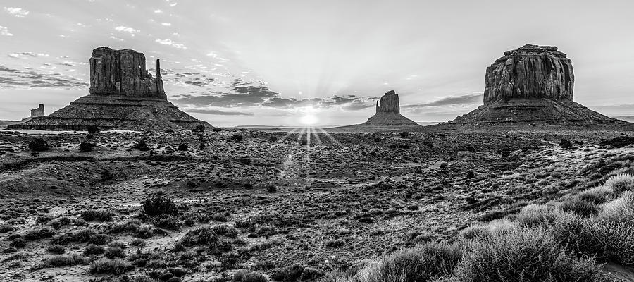 Monument Valley Black and White Sunrise Photograph by John McGraw