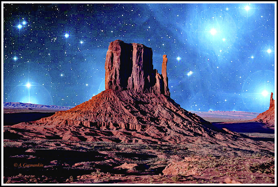 Monument Valley Butte, Midnight Fantasy  Photograph by A Macarthur Gurmankin
