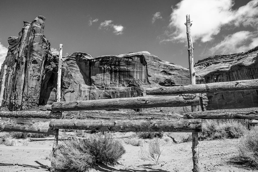 Fence in Monument Valley - BW Photograph by Dany Lison
