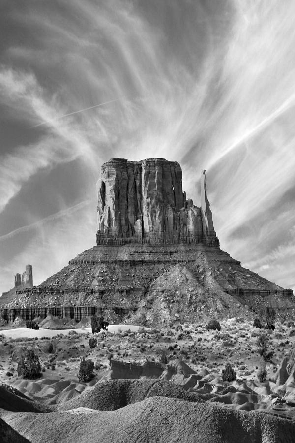 Desert Scene Photograph - Monument Valley - Left Mitten 2bw by Mike McGlothlen