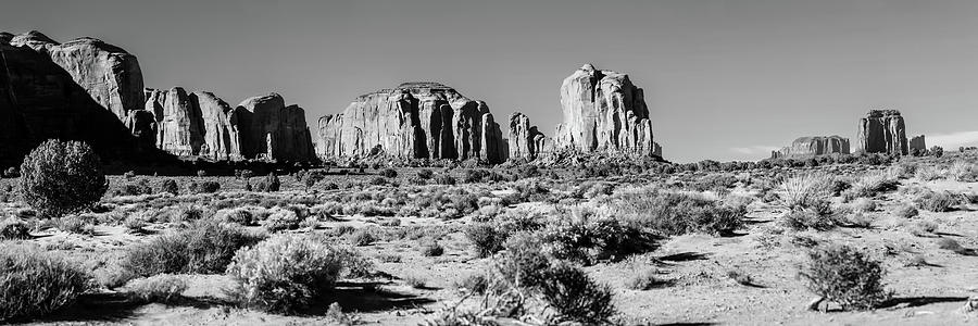 Monument Valley Monolith Panorama - Arizona Utah Border BW Landscape Photograph by Gregory Ballos