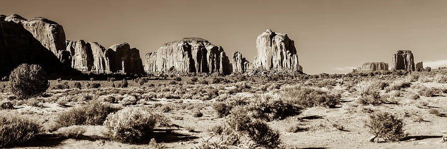 Monument Valley Monolith Panorama - Arizona Utah Border Sepia Landscape Photograph