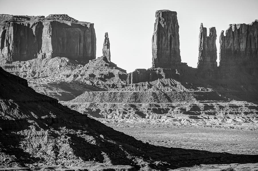 Monument Valley Artist Point Rock Formations - Arizona Black and White Landscape Photograph by Gregory Ballos