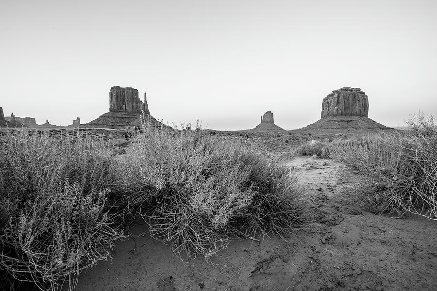 Monument Valley Sunset Black and White Photograph by John McGraw