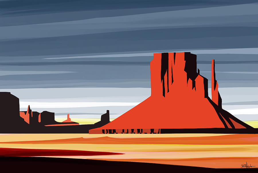 Monument Valley sunset digital realism Painting by Sassan Filsoof Monument Valley sunset digital realism Painting by Sassan Filsoof