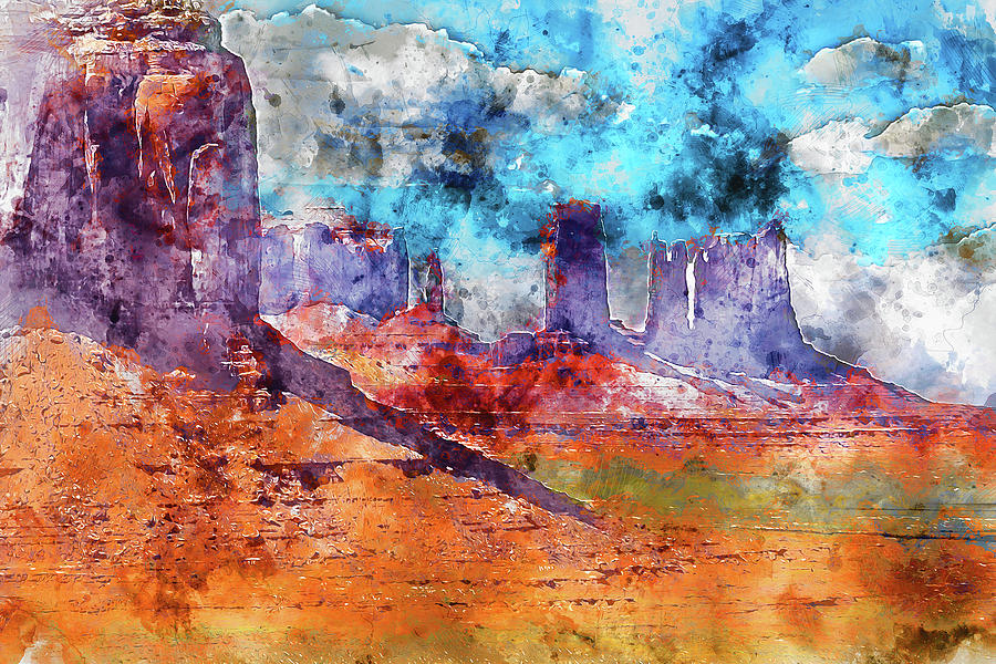 Monument valley - Watercolor 01 Painting by AM FineArtPrints
