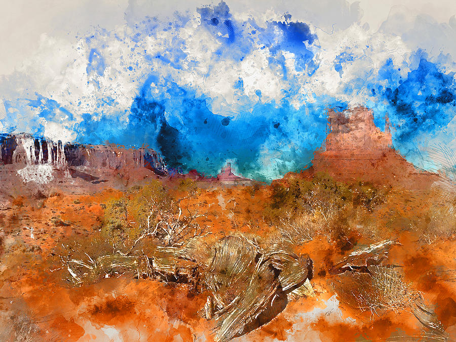 Monument valley - Watercolor 04 Painting by AM FineArtPrints