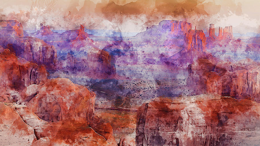 Monument valley - Watercolor 05 Painting by AM FineArtPrints