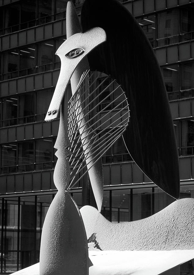 Monumental sculpture in front of a building, Chicago Picasso, Daley Plaza, Chicago, Illinois, USA Photograph by Panoramic Images