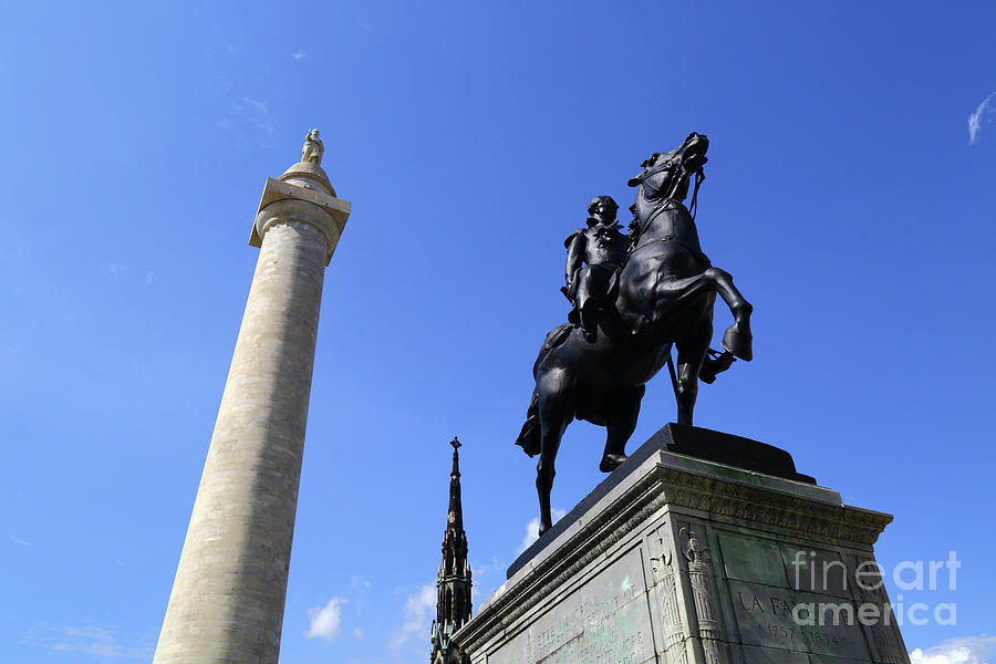 Monuments to George Washington and the Marquis de Lafayette Baltimore Photograph by James Brunker