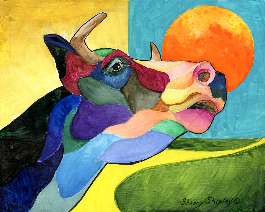 Cow Painting - MOO Cow 2 by Sherry Shipley