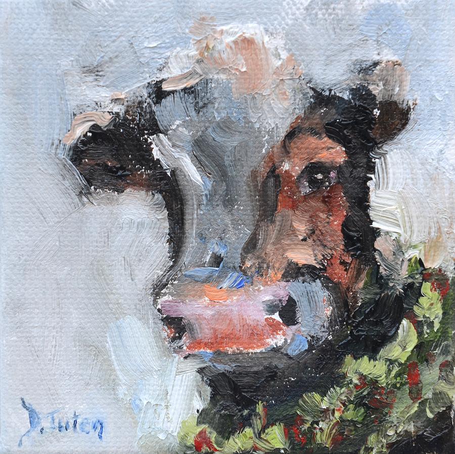 Moo-rry Christmas Painting by Donna Tuten