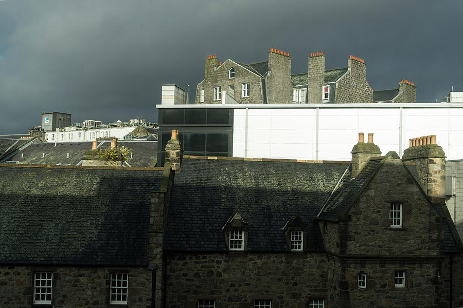 Moody Aberdeen Rooftops - Storm Clouds and Multi-flue Chimneys Photograph by Georgia Mizuleva