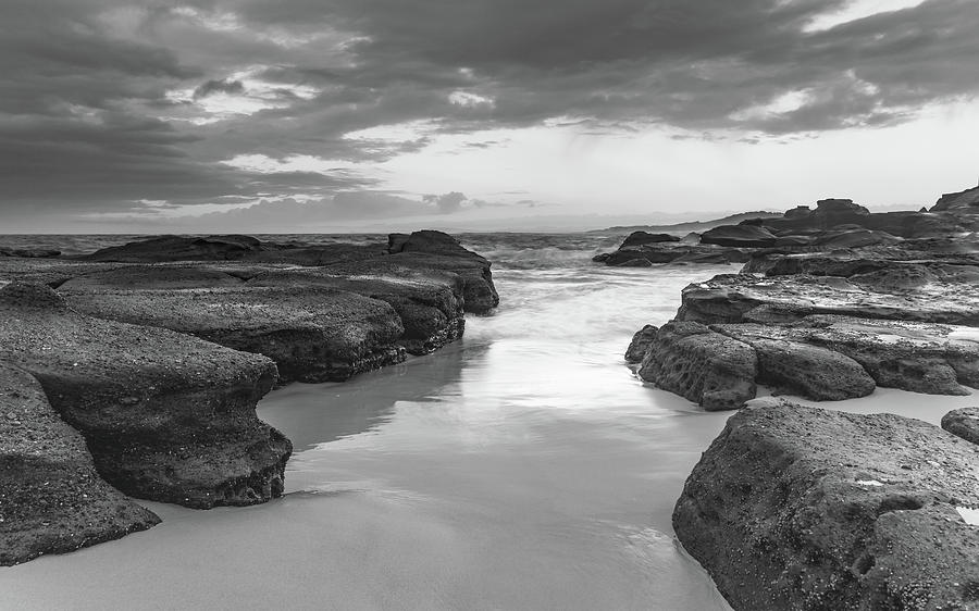 Moody And Cloudy Morning Seascape In Black And White Photograph By 