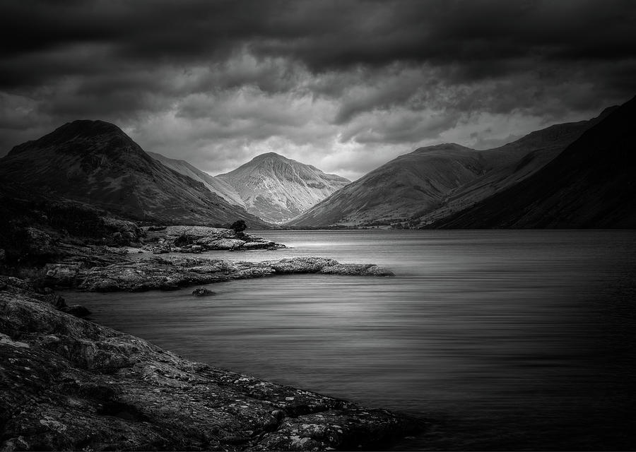 Moody Black and White Wastwater Lake Photograph by Steven Heap