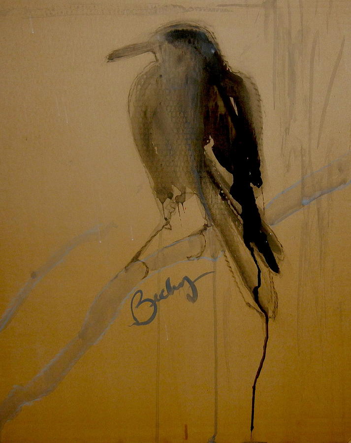 Black Bird Painting - Moody Black Bird by Becky Phillips