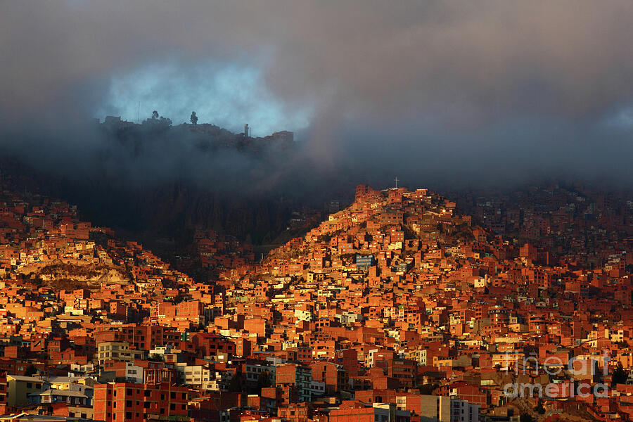 Moody Dawn Light Over La Paz Suburbs Bolivia Photograph by James Brunker