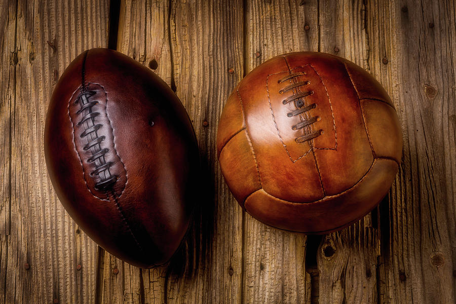 Football Photograph - Moody Football And Soccer Ball by Garry Gay