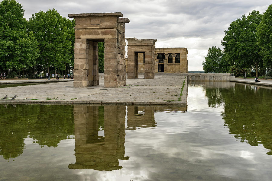 Moody Madrid - Temple of Debod Reflected Under Ominous Skies  Photograph by Georgia Mizuleva