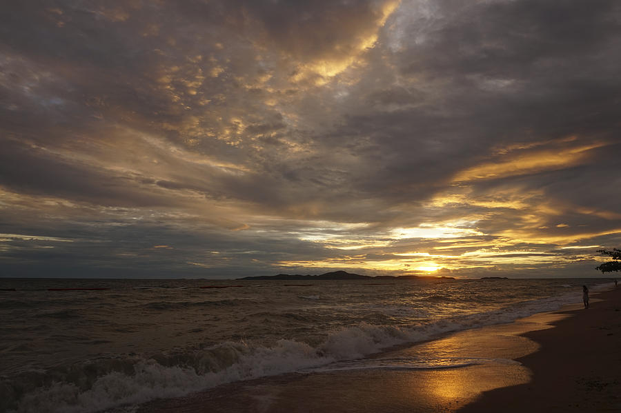 Bay Photograph - Moody Warm Beach Sunset #9432 by Don Charisma