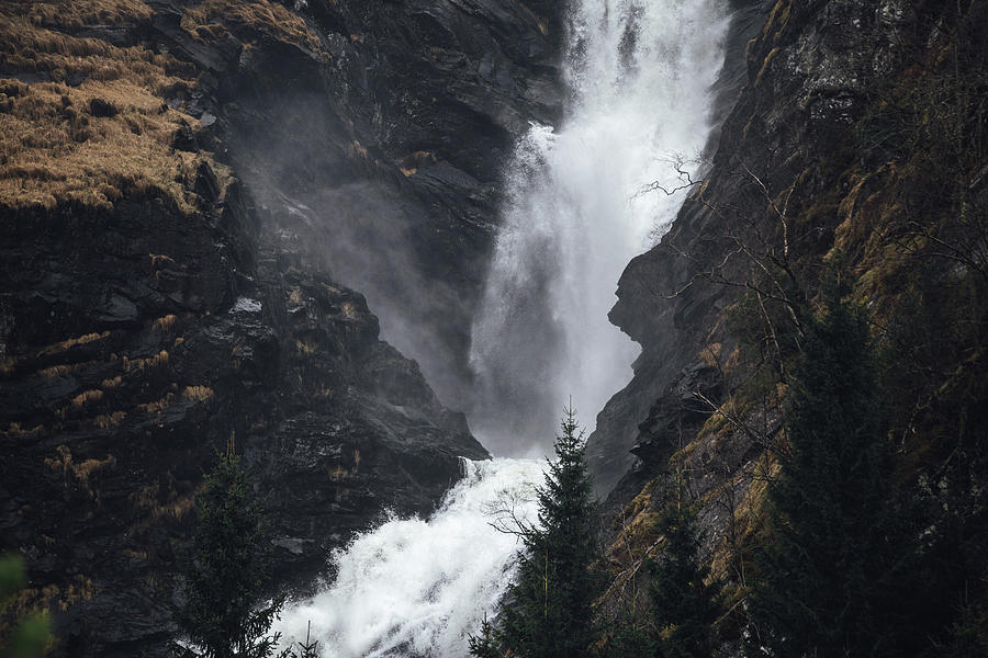 Moody waterfall Photograph by Aldona Pivoriene